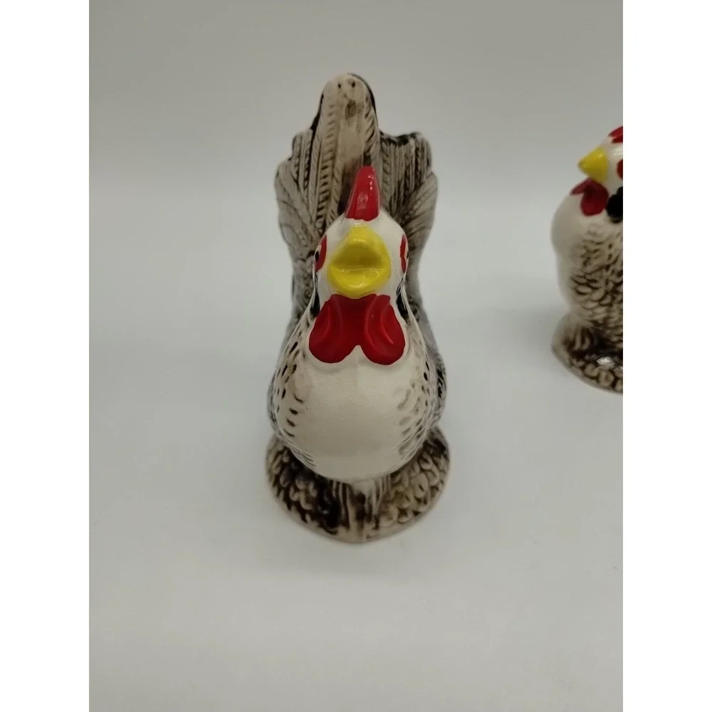Vintage White Black Rooster and Hen Chicken Salt & Pepper Shakers Japan